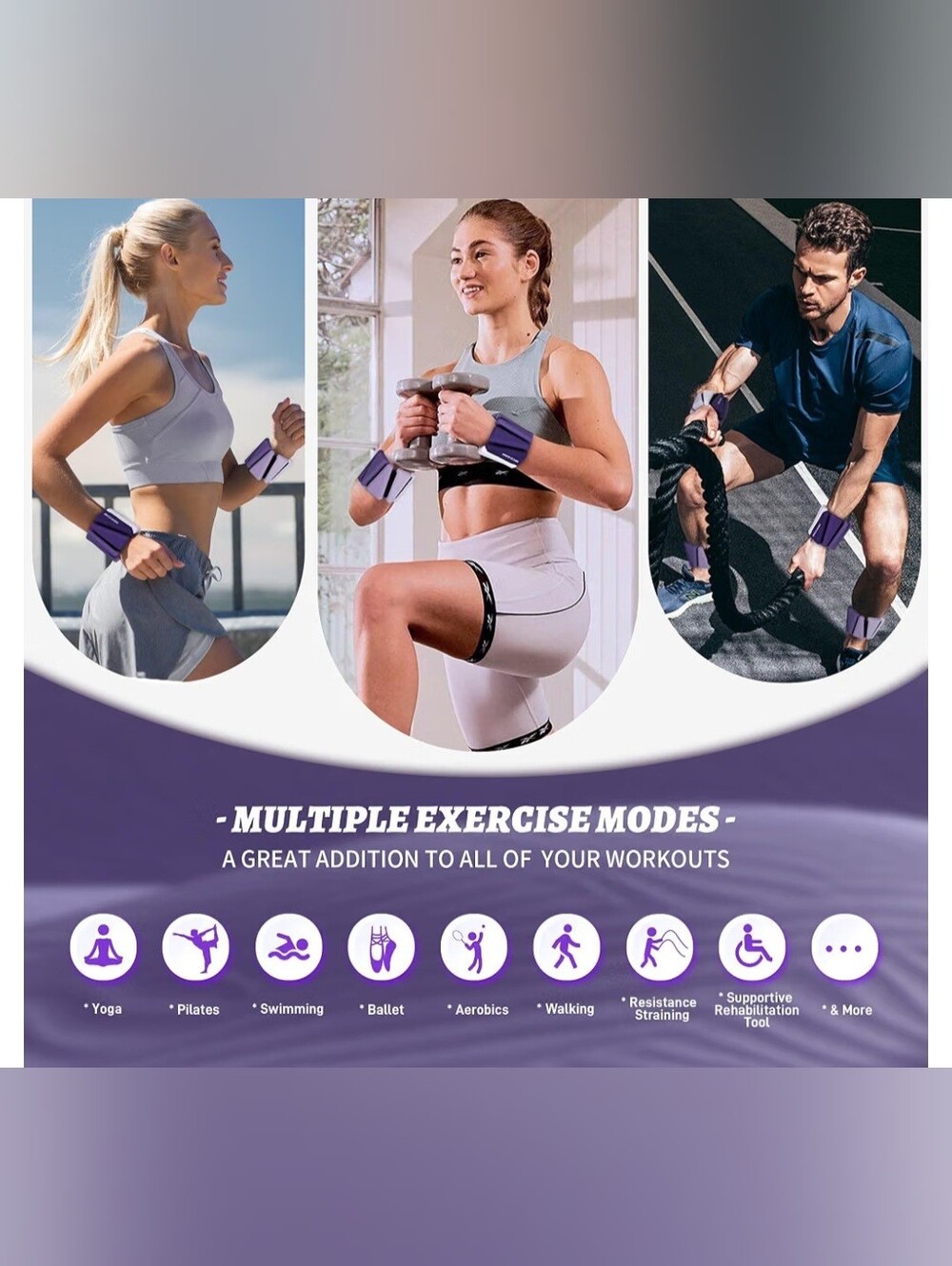 BECOJADDE Workout Ankle & Wrist Weights Adjustable Set of 2 , (2lbs Each) Purple - Picture 8 of 9